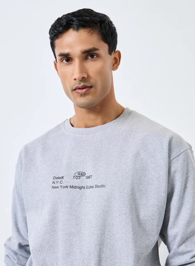 Styli Men Grey Placement Print Sweatshirt